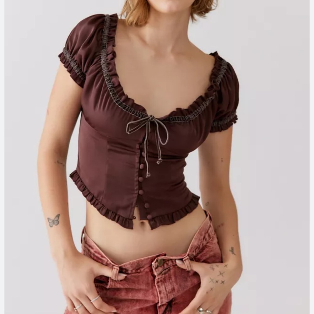 Urban Outfitters Abigail Ruffle Corset Top Brown size Small